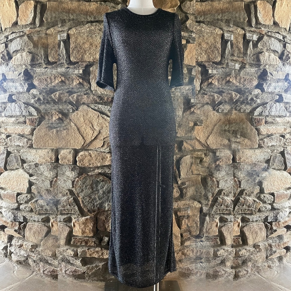 Biana Shimmer Mesh Knit Long Dress